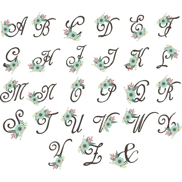 꽃 모노 그램 설정합니다. 식물 글꼴 요소 웨딩 꽃 알파벳 — 스톡 벡터