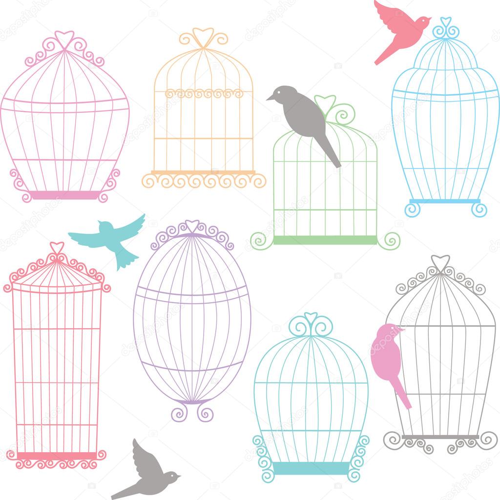 Birdcages, Birds Silhouette set