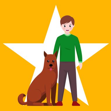  Kahverengi köpek yıldızı geçmişi olan küçük bir çocuk.