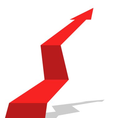 Kırmızı Kağıt Katlama İş Oku Zigzag Gölge Artarak Yükseliyor, Kâr Büyümesini Temsil Ediyor