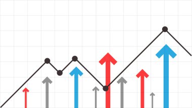 Çoklu Mavi ve Kırmızı İş Okları, Paylaşılan İyimserlik, Kâr Büyümesi ve Ekonomik Genişlemeyi temsil eden Yukarı Çizgi Grafiği ile Dikey Yükseliyor