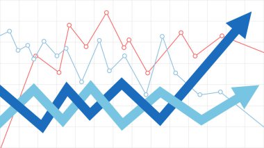 Şiddetli Pazar Yarışı ve Kâr Yarışı 'nı temsil eden Değişken Çizgi Grafiğiyle İki Mavi İş Oku Yükseliyor