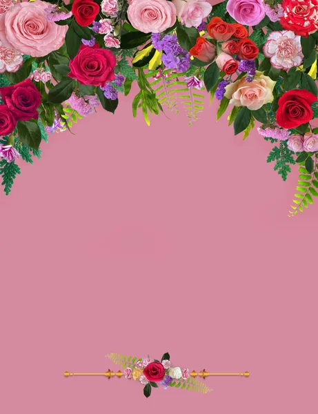 Creatieve Natuurlijke Rozen Bloemsamenstelling Isoleer Roze Achtergrond Bloemen Lijsten Rozen — Stockfoto