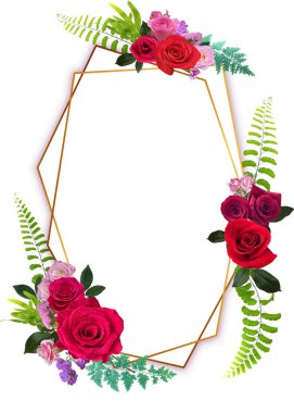 Yaratıcı Doğal Güller çiçek kompozisyonu beyaz arka planda izole edilir. Çiçek çerçeveleri. Gül çerçevesi. Gül çiçeğinden yapılmış sınır çerçevesi. Çiçek buketi izole edilmiş. Düz yerde, üst tarafta. Çiçek çerçevesi.