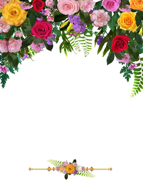 Creative Natural Roses flower composition Isolate on the white  background. Flowers frames. Roses frame. Border frame made of roses flower. Flower bouquet isolated. Flat lay, top view. Frame of flowers.