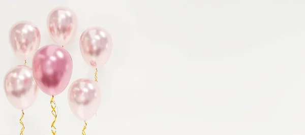 粉笔气球为聚会和庆祝活动而飞行 带有空间的文字或讯息与白色背景隔离 粉红气球漂浮在生日派对上最小的创意创意概念 3D渲染 — 图库照片
