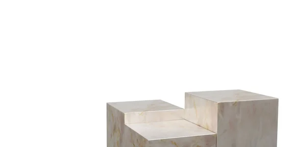 Render Premium Podium Beige Marmor Kub Isolat Vit Bakgrund Mock — Stockfoto
