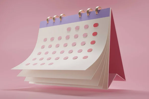 3D render minimal mor nota simgeleri yumuşak pembe arkaplanda izole edilir. Boş kağıt takvim simgeleri. Takvim tarihi simgesi. 3B görüntüleme
