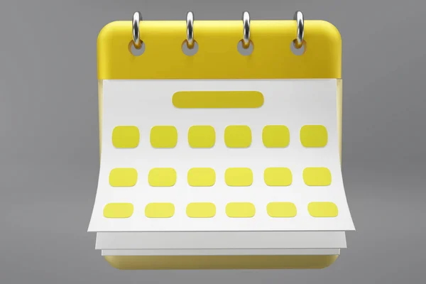 3Dレンダリングでは グレーの背景に最小限の黄色のノートアイコンが分離されます 空白の紙のカレンダーアイコン カレンダー日付アイコン 3Dレンダリング — ストック写真