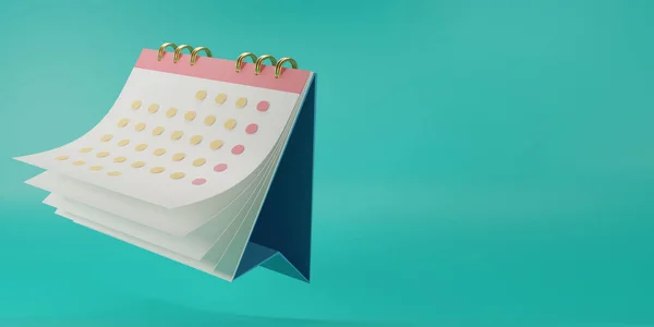 3D render minimal pembe nota simgeleri izole mavi arkaplan üzerinde metinler için boşluk. Boş kağıt takvim simgeleri. Uzayı kopyala Takvim tarihi simgesi. 3B resimleme.