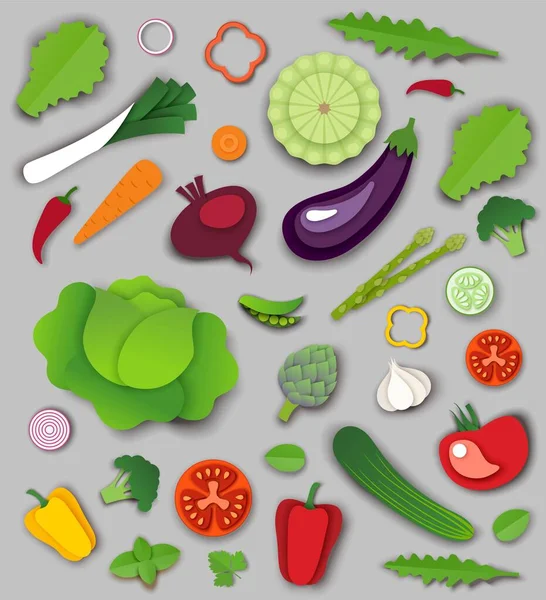 Papel vectorial estilo artesanal verduras y verduras frescas. — Archivo Imágenes Vectoriales