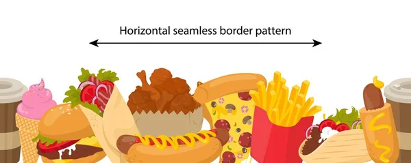Wektor płynny wzór granicy z fast food pozycji. — Wektor stockowy