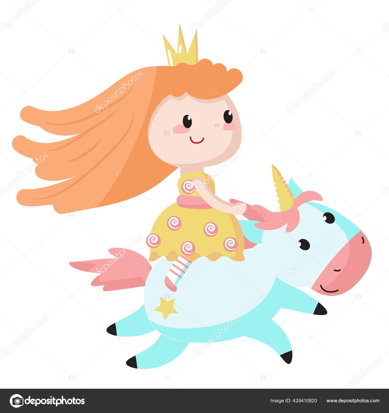 Princess rides a blue unicorn icon isolated on white background. Vector