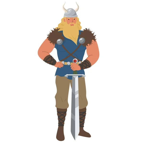 Medieval viking man icon isolated on white background. Vector illustration. Scandinavian warrior with sword — Stock Vector