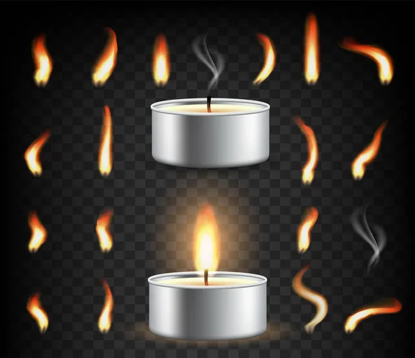 Tea light candle set, vector illustration isolated on transparent background. — Stock Vector