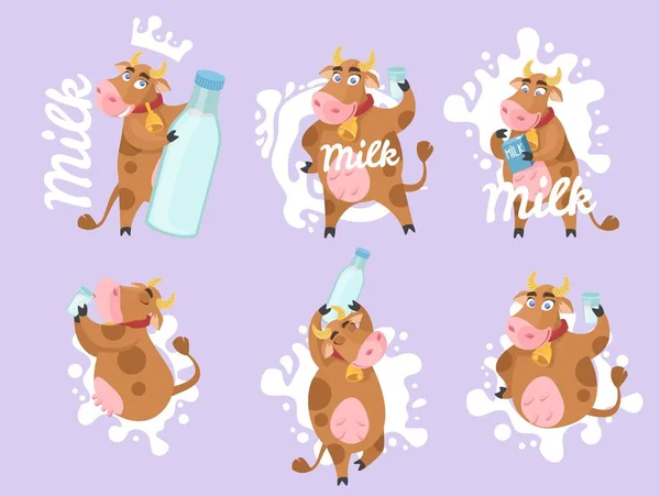 Vaca linda, animal de granja, conjunto de personajes de dibujos animados mascota, vector plano ilustración aislada. — Vector de stock