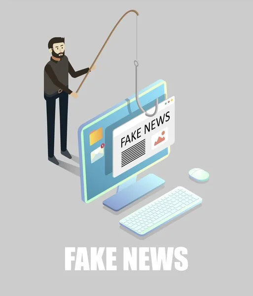 Fake News, Desinformation oder Falschmeldungen, flache isometrische Darstellung des Vektors. — Stockvektor