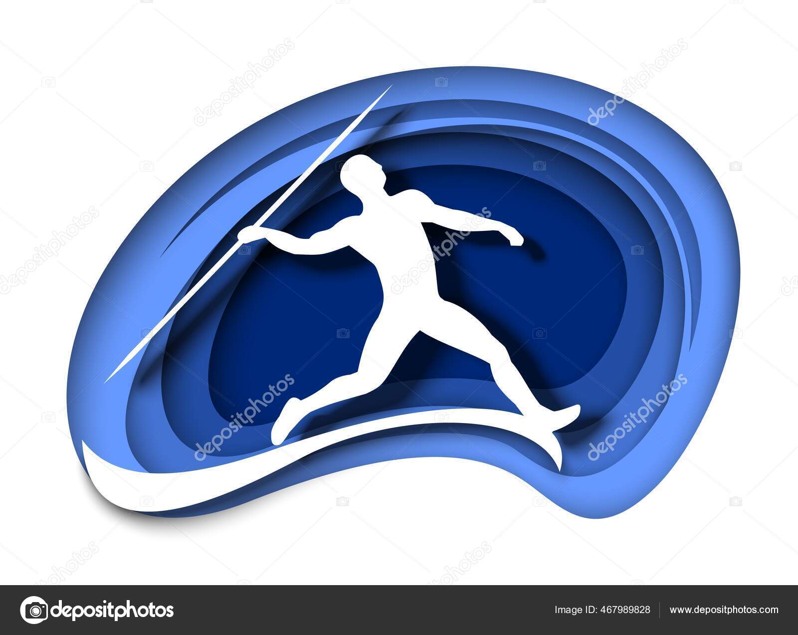 Lançamento de dardos. Atleta jogando lança silhueta branca, ilustração  vetorial em estilo de arte de papel. Competição de atletismo. Vetor de  ©SiberianArt 467989828, image size:1600x1273