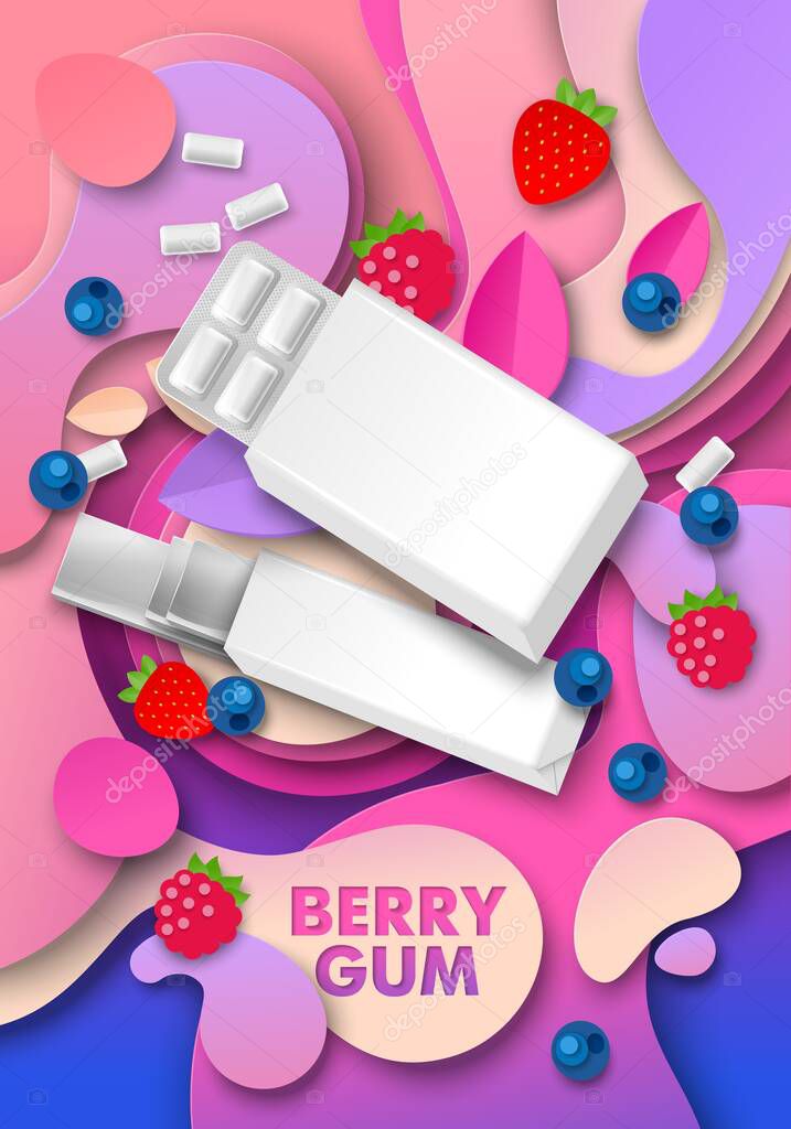 Download Berry Chewing Gum Ads Template Vector Illustration White Blank Pad And Slab Bubble Gum Package Mockup Paper Cut Ruspberries Strawberries Blueberries And Bubblegums Premium Vector In Adobe Illustrator Ai Ai