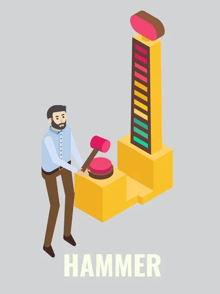 Hammer arcade game machine, vector isometric illustration. Game club attractions, fun activities, entertainment — Stockový vektor