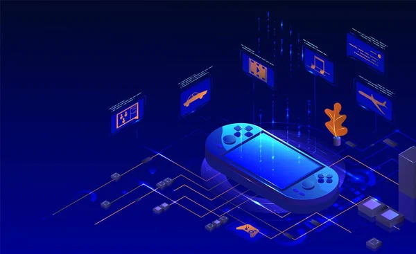 Mobil handhållen spelkonsol, vektor isometrisk illustration. Potentiell spelenhet — Stock vektor