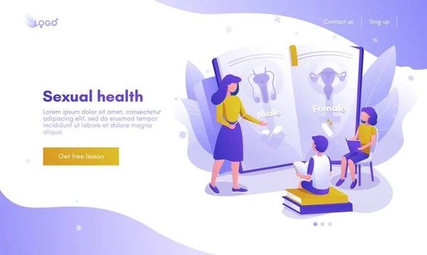 Sexual health landing page design, website banner vector template. Human reproductive system. Sex education. — Stock Vector