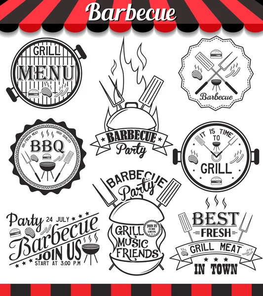 Vintage Collection of vector barbecue signs, symbols and icons. Set of grill design elements. — Stock Vector