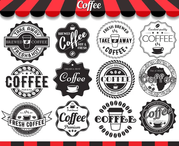 Set vintage retro koffie elementen stijl ontwerp, frames, vintage etiketten en badges — Stockvector