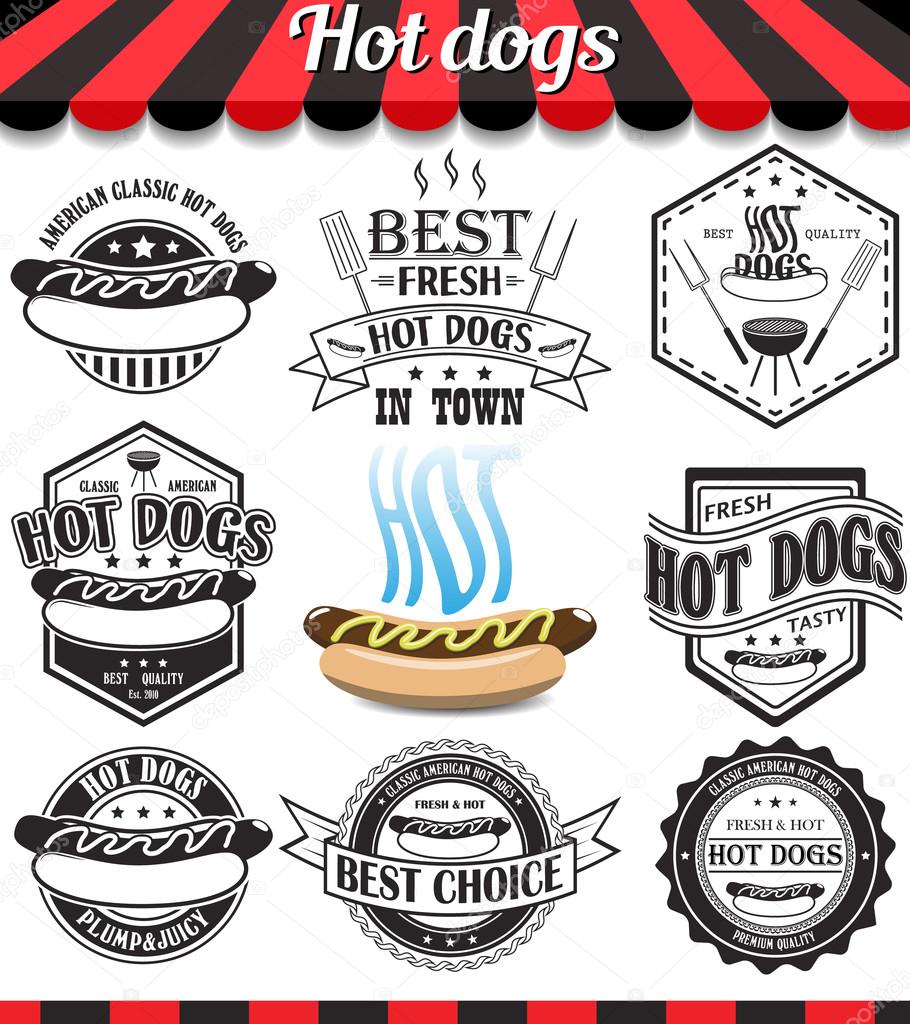 Hot dogs collection of vector signs, symbols and icons. S