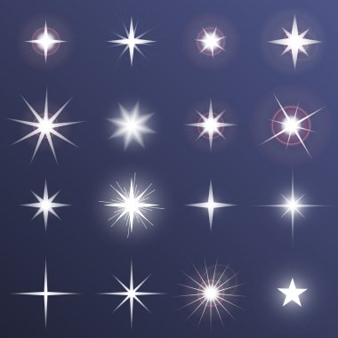 Set of Vector glowing light effect stars bursts with sparkles on dark background. Transparent vector stars clipart