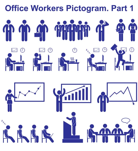 Defina pictogramas vetoriais de trabalhadores de escritório. Ícones de negócios e símbolos de pessoas — Vetor de Stock