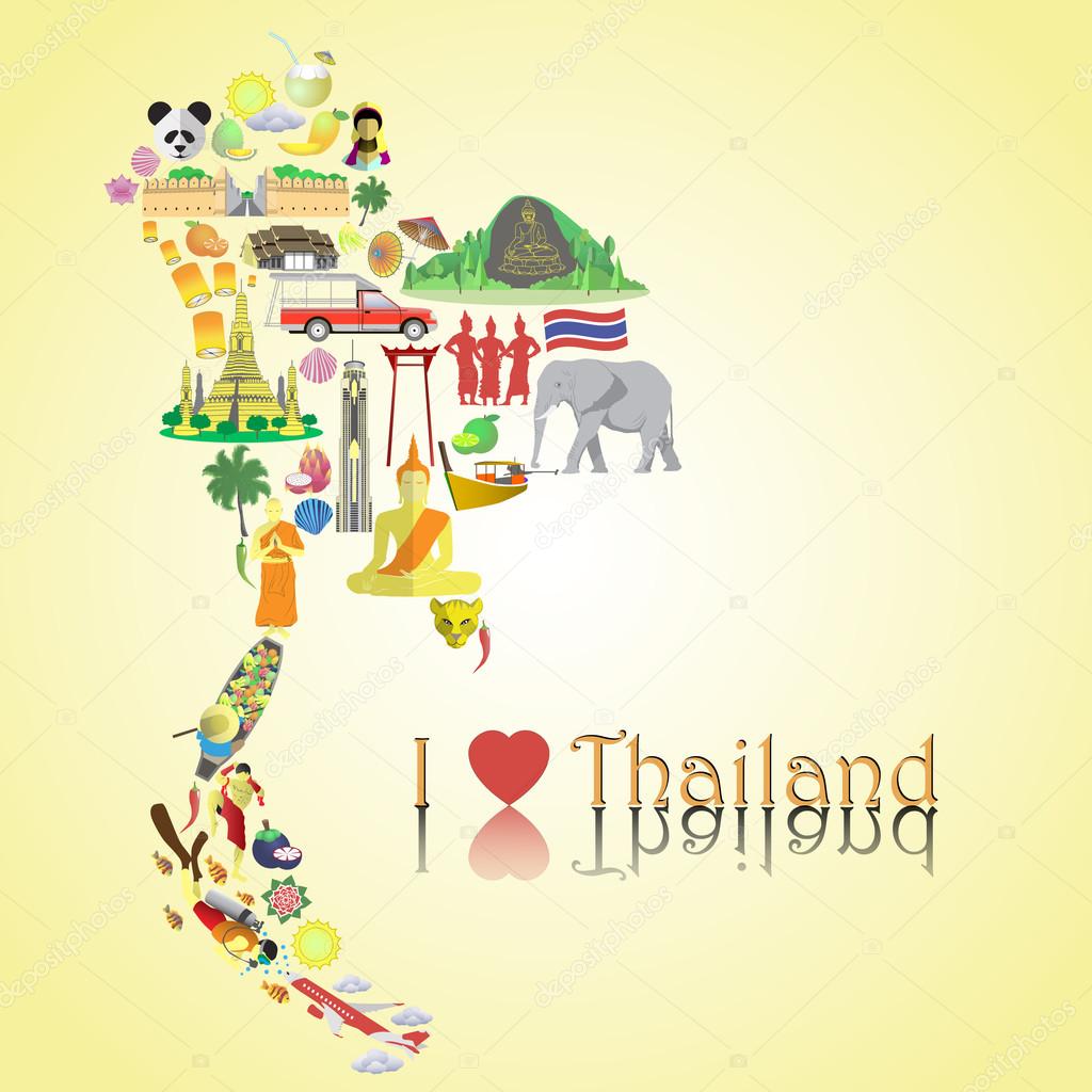 Thailand map. Thai color vector icons and symbols in form of map