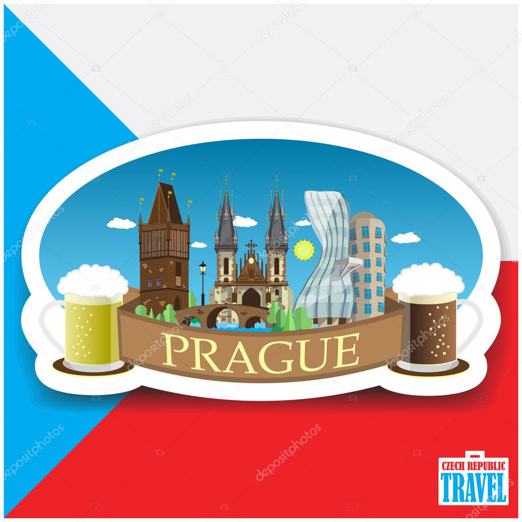 Prague cityscape landmarks. Flat design vector illustration. Czech Republic