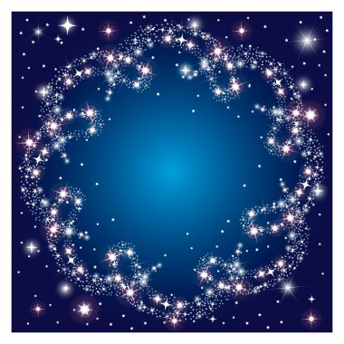 Glowing dark background with round frame sparkle stars 