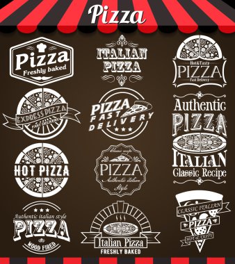 White vector Collection of Pizza Labels and Badges in Vintage Style