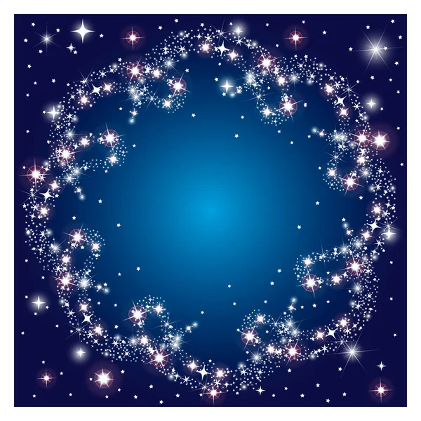 Glowing dark background with round frame sparkle stars — Stock Vector