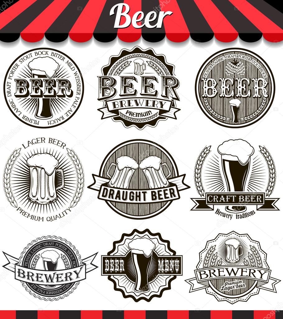 Vintage craft beer brewery emblems, labels and design elements