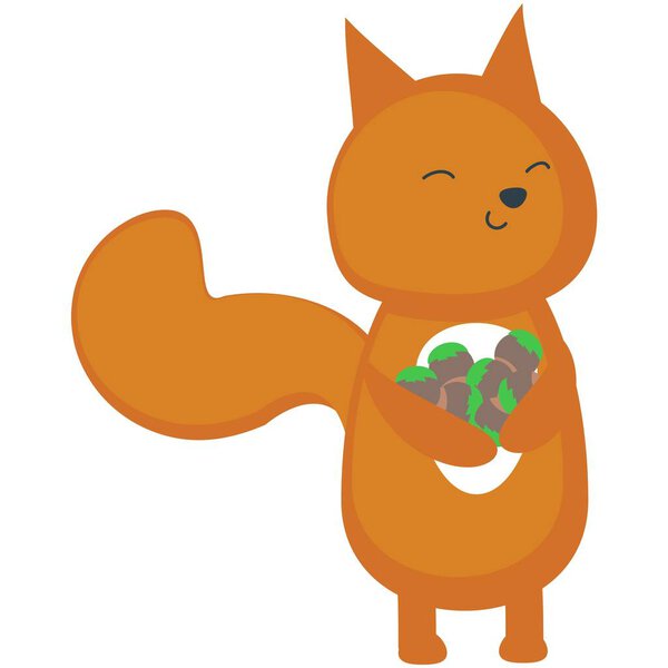 Squirrel vector. Cute forest animal cartoon character illustration. Chipmunk with autumn nuts harvest icon isolated on white background