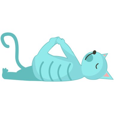 Yoga kedi vektörü. Komik evcil hayvan çizgi film karakteri çizimi. Beyaz arka planda izole edilmiş kedi yavrusu esneme bacağı. Fitness, pilates, spor, jimnastik