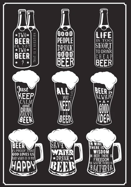 Set of beer typography vintage prints. Quotes about beer — Stock Vector