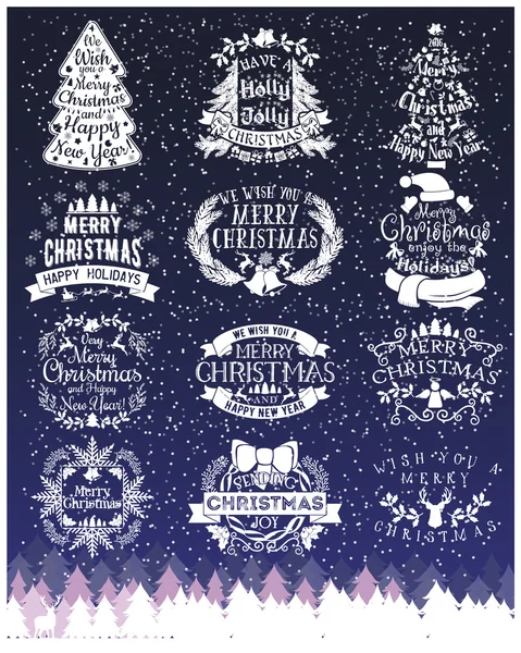 Vintage Buon Natale e felice anno nuovo gesso Calligrafico e segni tipografici sulla lavagna — Vettoriale Stock