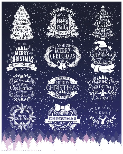 Vintage neşeli Noel ve mutlu yeni yıl tebeşir kaligrafi ve tipografik yazı tahtası üzerinde işaretler