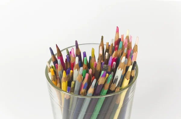 Used color pencils in a glass — Stock Photo, Image