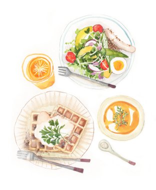 Salata ve gofret suluboya resim