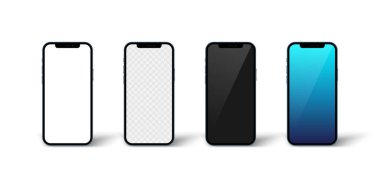 Beyaz arka planda izole edilmiş akıllı telefon uygulaması ekran modeli, vektör illüstrasyonu