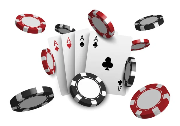 Casino Poker Cards Playing Chips Isolated White Background Vector Illustration — Stock Vector