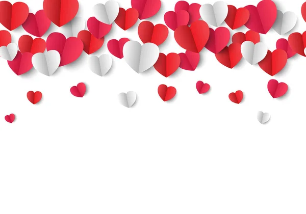 Valentine Day Background Paper Hearts White Background Seamless Pattern Vector — Stock Vector