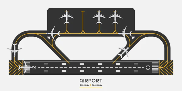 Ovanifrån Flygplats Landningsbana Och Taxibana Med Flygplan Vektor Illustration — Stock vektor