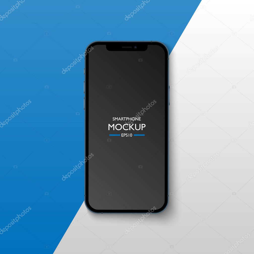 Smartphone application screen mockup on grey baclground, vector illustration