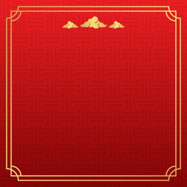 Çin arkaplanı, dekoratif klasik şenlik kırmızı zemin ve altın çerçeve, vektör illüstrasyonu
